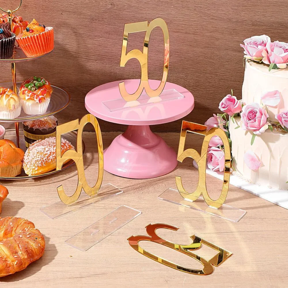 6 Pcs Mirror Gold 50th Birthday Decorations